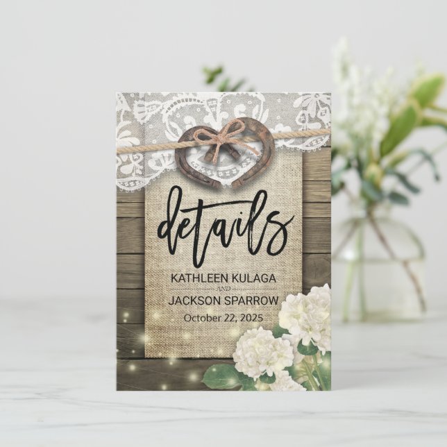 Horseshoe Heart Country Wedding Information Detail Enclosure Card (Standing Front)