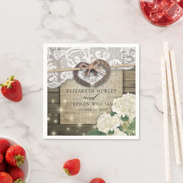Horseshoe Heart Lace Hydrangea Wood Wedding Shower Napkin (Insitu)