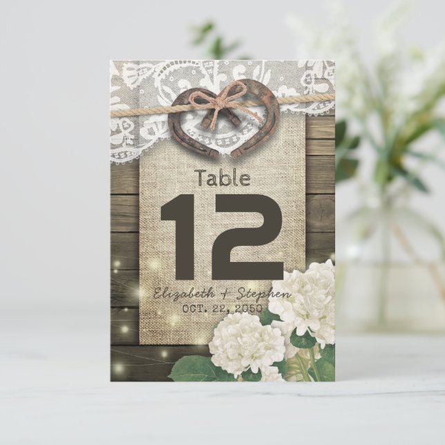 Horseshoe Heart Wedding Table Number Seating Place (Standing Front)