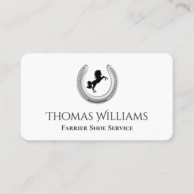 Horseshoe Horse Logo Equestrian Farrier Service Business Card (Front)