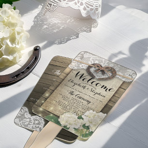 Horseshoe Hydrangea Wood Wedding Programs Hand Fan