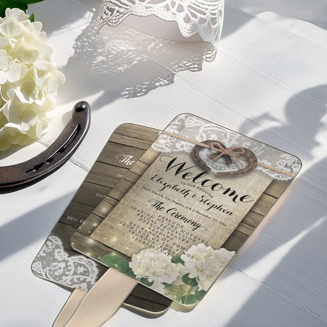 Horseshoe Hydrangea Wood Wedding Programs Hand Fan (Creator Uploaded)