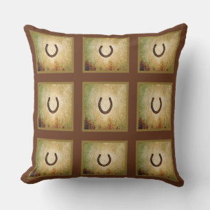 Horseshoe in Brown and Gold Plaid Cushion