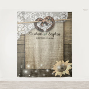 Horseshoe Lace Sunflower Wood Photo Booth Backdrop Tapestry