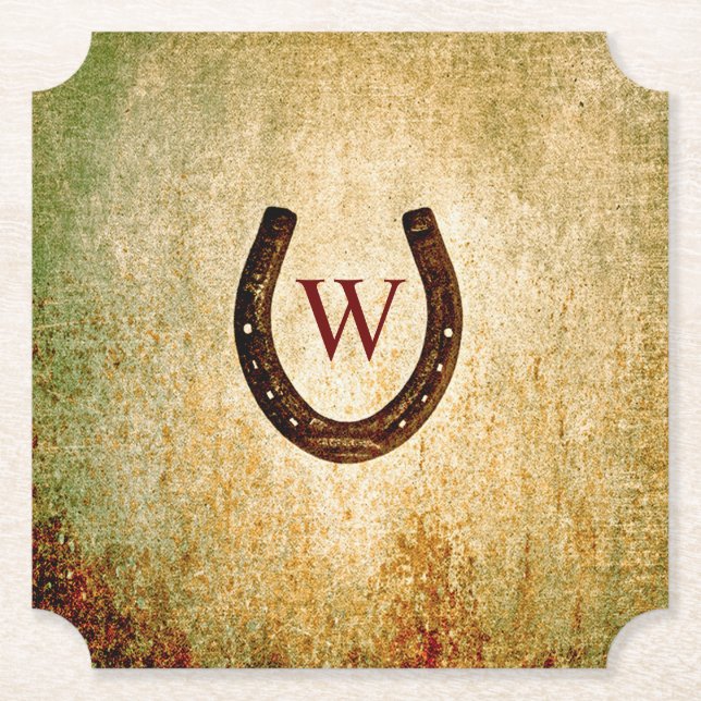 Horseshoe Monogrammed Paper Coaster (Front)