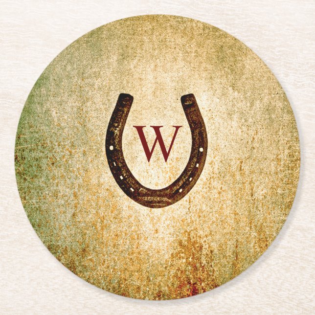Horseshoe Monogrammed Paper Coaster (Front)