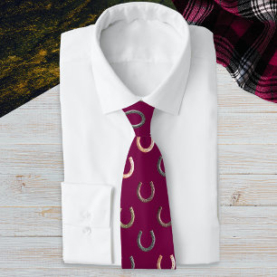 Horseshoe Pattern Horse Rider Equestrian Burgundy Tie