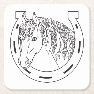 Horseshoe Pony Gift Horseback Riding Western Horse Square Paper Coaster