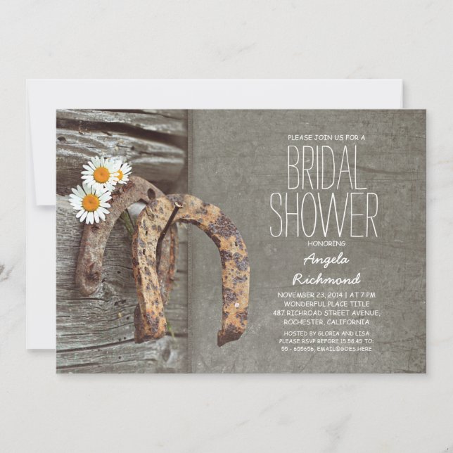 Horseshoe rustic country bridal shower invitation (Front)