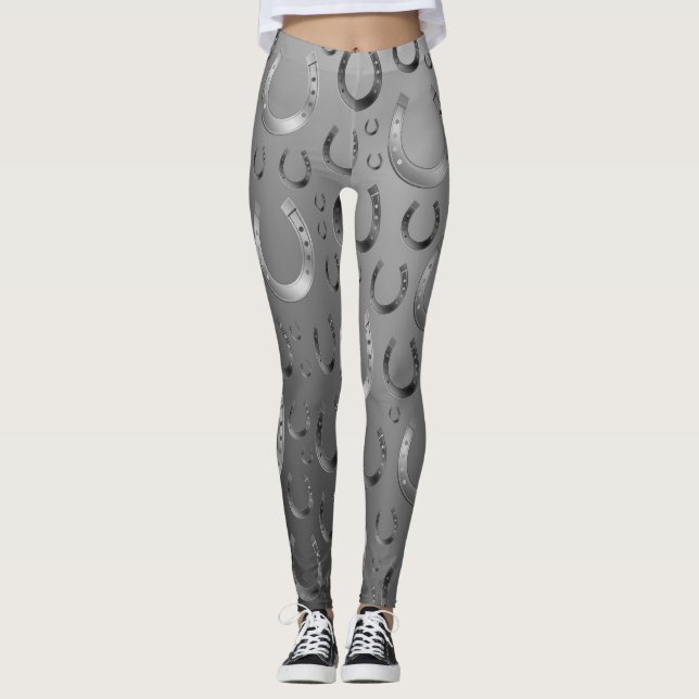 horseshoe, silver, pattern grey, luck, pattern,gre leggings (Front)
