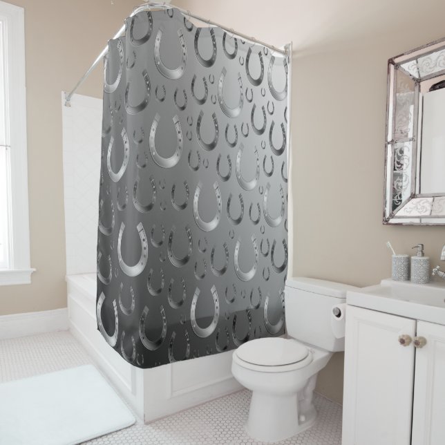 horseshoe, silver, pattern grey, luck, pattern,gre shower curtain (In Situ)
