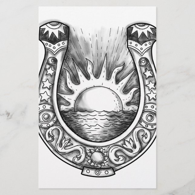 Horseshoe Sun and Sea Tattoo Stationery (Front)