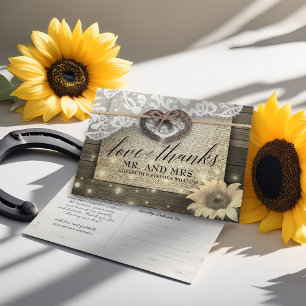 Horseshoe Sunflower Country Wood Wedding Thank You Postcard
