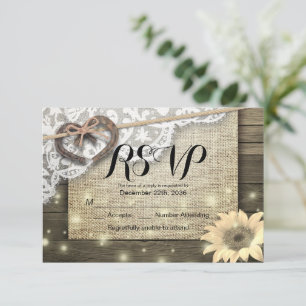 Horseshoe Sunflower Wood Wedding RSVP Kindly Reply Card