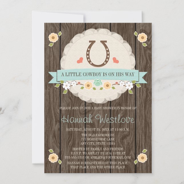 HORSESHOE WESTERN BOY BABY SHOWER INVITATION (Front)