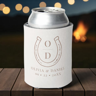 Horseshoe Western Country Brown Monogram Wedding Can Cooler