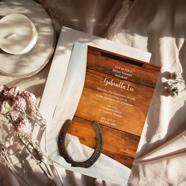 Horseshoe White Satin Country Barn Bridal Shower Invitation (Creator Uploaded)
