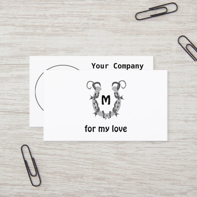 Horseshoe Wrapped in Barbed Wire Monogram Business Card (Front/Back In Situ)