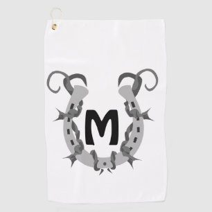 Horseshoe Wrapped in Barbed Wire Monogram Golf Towel