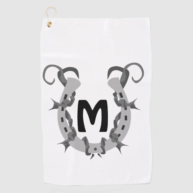 Horseshoe Wrapped in Barbed Wire Monogram Golf Towel (Front)