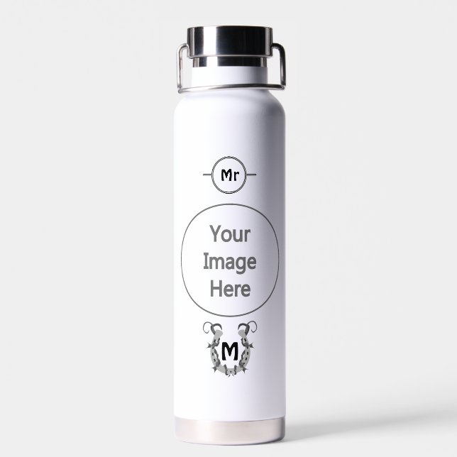 Horseshoe Wrapped in Barbed Wire Monogram Water Bottle (Back)