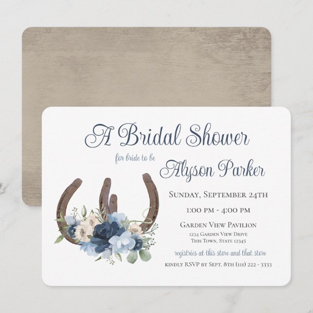Horseshoes and Flowers Barn Wood Bridal Shower Inv Invitation (Front/Back)