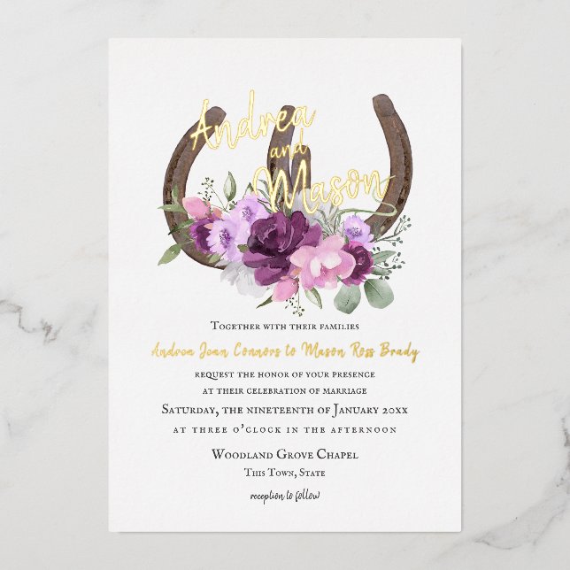 Horseshoes and Purple Floral Wedding (Front)