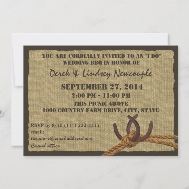 Horseshoes and Rope BBQ Wedding Reception Invitation (Front)