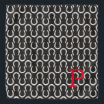 Horseshoes Black Initial Horse Equestrian Cowboy Bandana<br><div class="desc">Horseshoe pattern in white on black background with custom INITIAL in red. Easy to personalise text, text colour, font. Great Bandanna for ANY horse lover, cowboy, barn team, equestrian, pet scarf, horse show souvenir, horse memorial, event favour. Unisex, multi use. Colourful, Timeless, Fun. A Timeless Keepsake. Mix and match entire...</div>