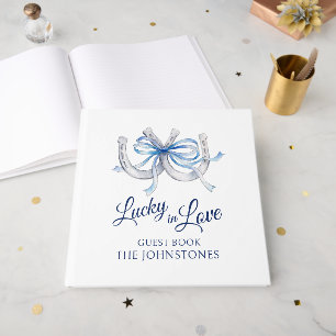 Horseshoes blue ribbon watercolor wedding guest book