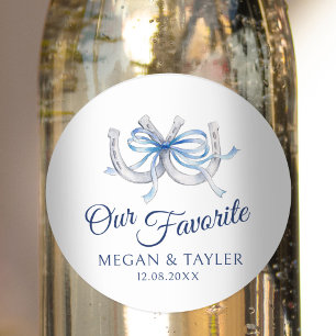 Horseshoes blue ribbon wedding our favourite classic round sticker