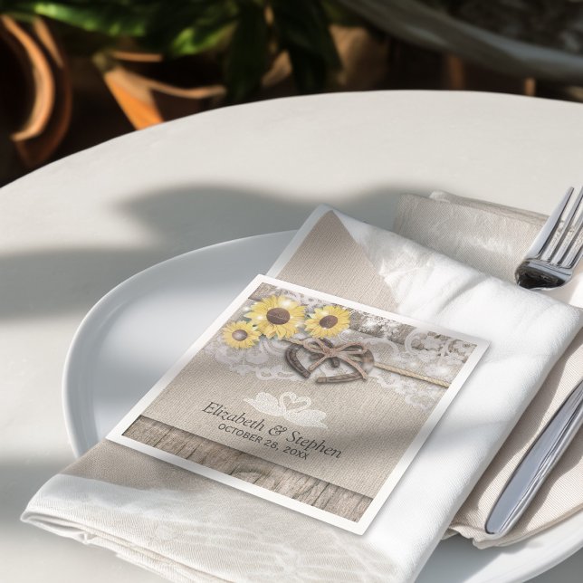 Horseshoes Burlap Lace Sunflowers Wedding Shower Napkin (Creator Uploaded)