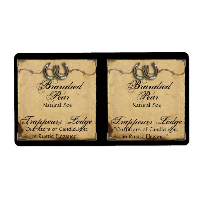 Horseshoes on Parchment Candle Label (Front)