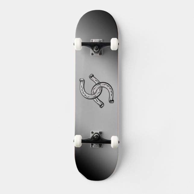 Horseshoes on Silver Gradient Skateboard (Front)