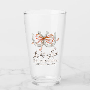 Horseshoes orange ribbon fall watercolor wedding glass