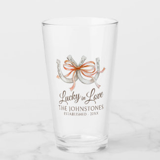 Horseshoes orange ribbon fall watercolor wedding glass