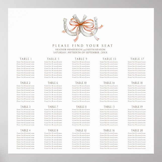 Horseshoes orange ribbons 20 table fall wedding poster (Front)