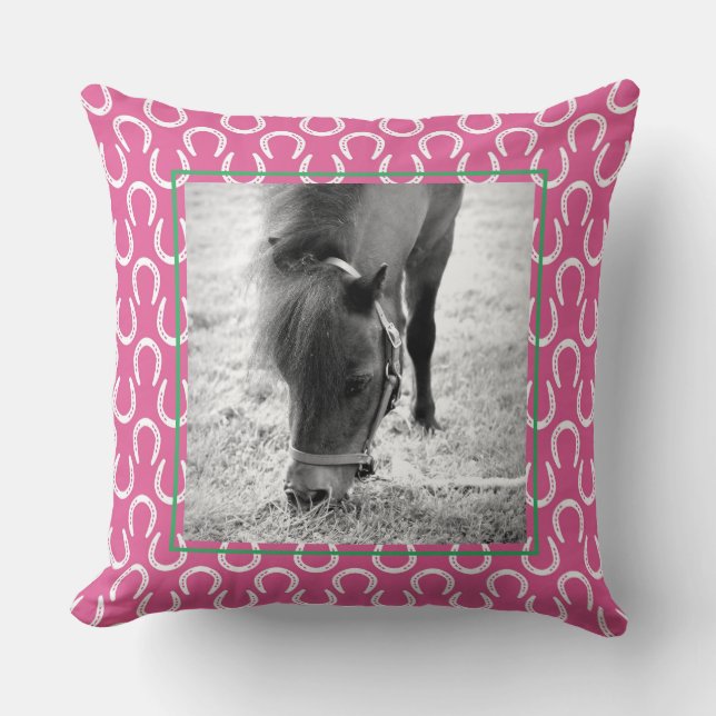 Horseshoes Pink Pet Horse Name Photo Keepsake Thro Cushion (Front)