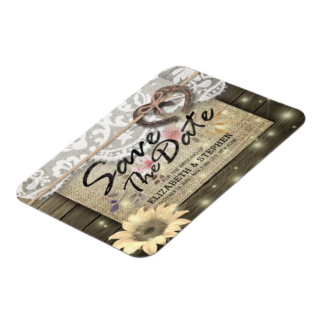 Horseshoes Sunflower Country Wedding Save The Date Magnet (Left Side)