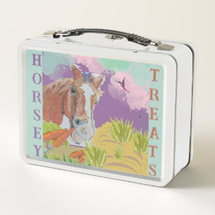 horsey prairie queen, cute cone of grass and thist metal lunch box
