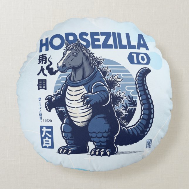 Horsezilla Shirt | Giant Monster Horse Art | Epic  Round Cushion (Front)