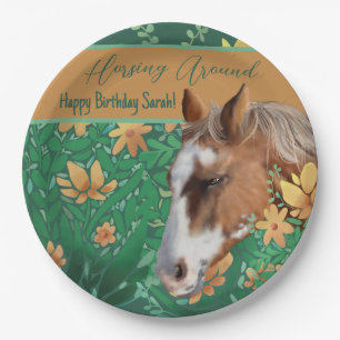 Horsing Around Flower Lover Brown Horse Paper Plate