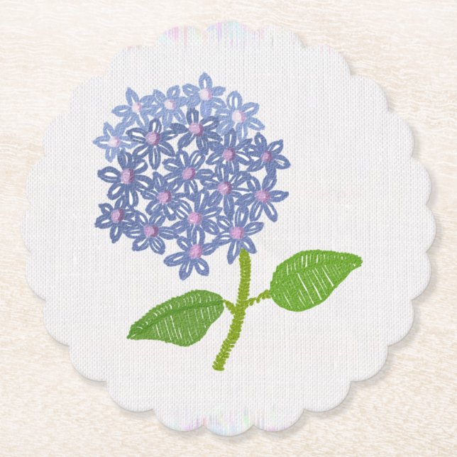 Hortensie embroidered paper coaster (Front)