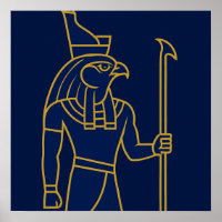 Horus Egyptian God Gold Line Art Blue Poster