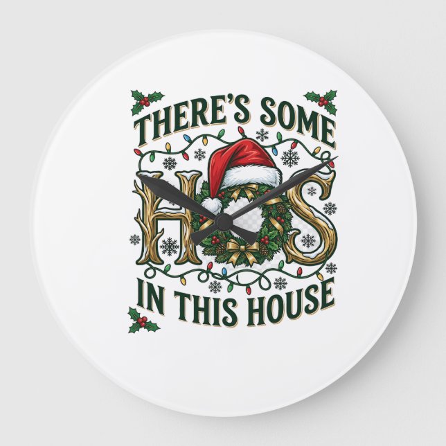 Hos House Christmas Wreath Santa Hat Lights Large Clock (Front)