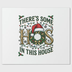 Hos House Christmas Wreath Santa Hat Lights Wrapping Paper