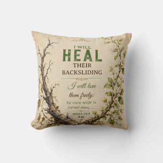 Hosea 14:4 Sage Green Vintage Botanical Scripture Cushion