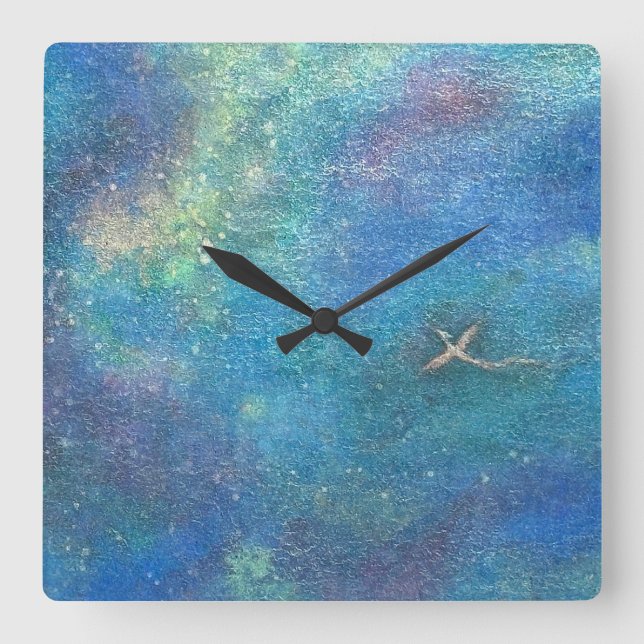 Hoshi-no-Ma: Between the Stars Square Wall Clock (Front)