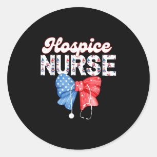 Hospice Nurse, Coquette Bow Stethoscope,4th Of Jul Classic Round Sticker