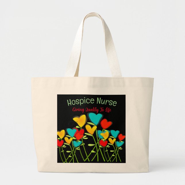 Hospice Nurse Hearts Large Tote Bag (Front)